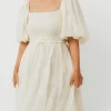 Sale Worth Collective Aimee Smocked Embroidered Floral Midi Dress in Ivory