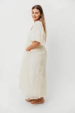 Sale Worth Collective Aimee Smocked Embroidered Floral Midi Dress in Ivory
