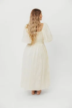 Sale Worth Collective Aimee Smocked Embroidered Floral Midi Dress in Ivory
