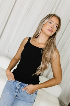 Hot Worth Collective Ainara Ribbed Tank in Black