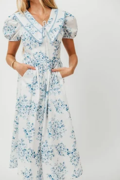 Sale Worth Collective Aisha Floral Sailor Collar Maxi Dress in Blue