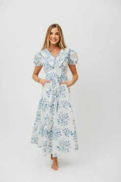 Sale Worth Collective Aisha Floral Sailor Collar Maxi Dress in Blue
