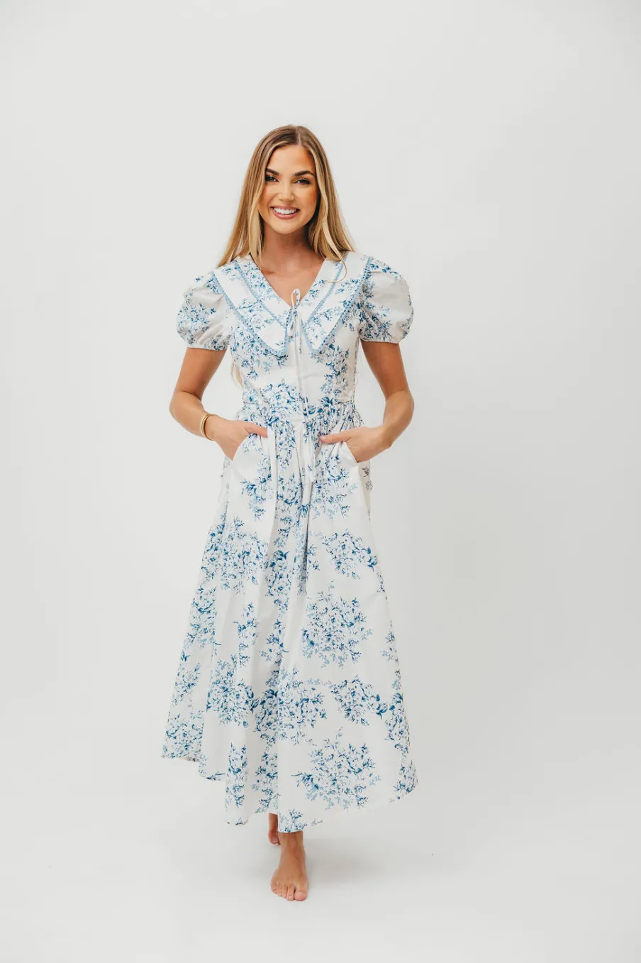 Sale Worth Collective Aisha Floral Sailor Collar Maxi Dress in Blue