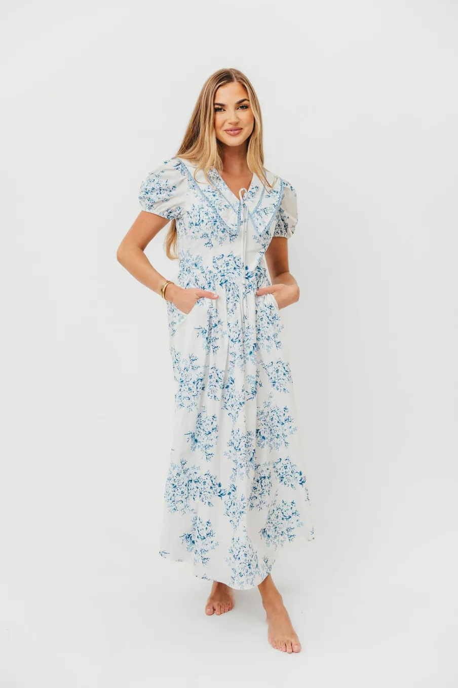 Sale Worth Collective Aisha Floral Sailor Collar Maxi Dress in Blue