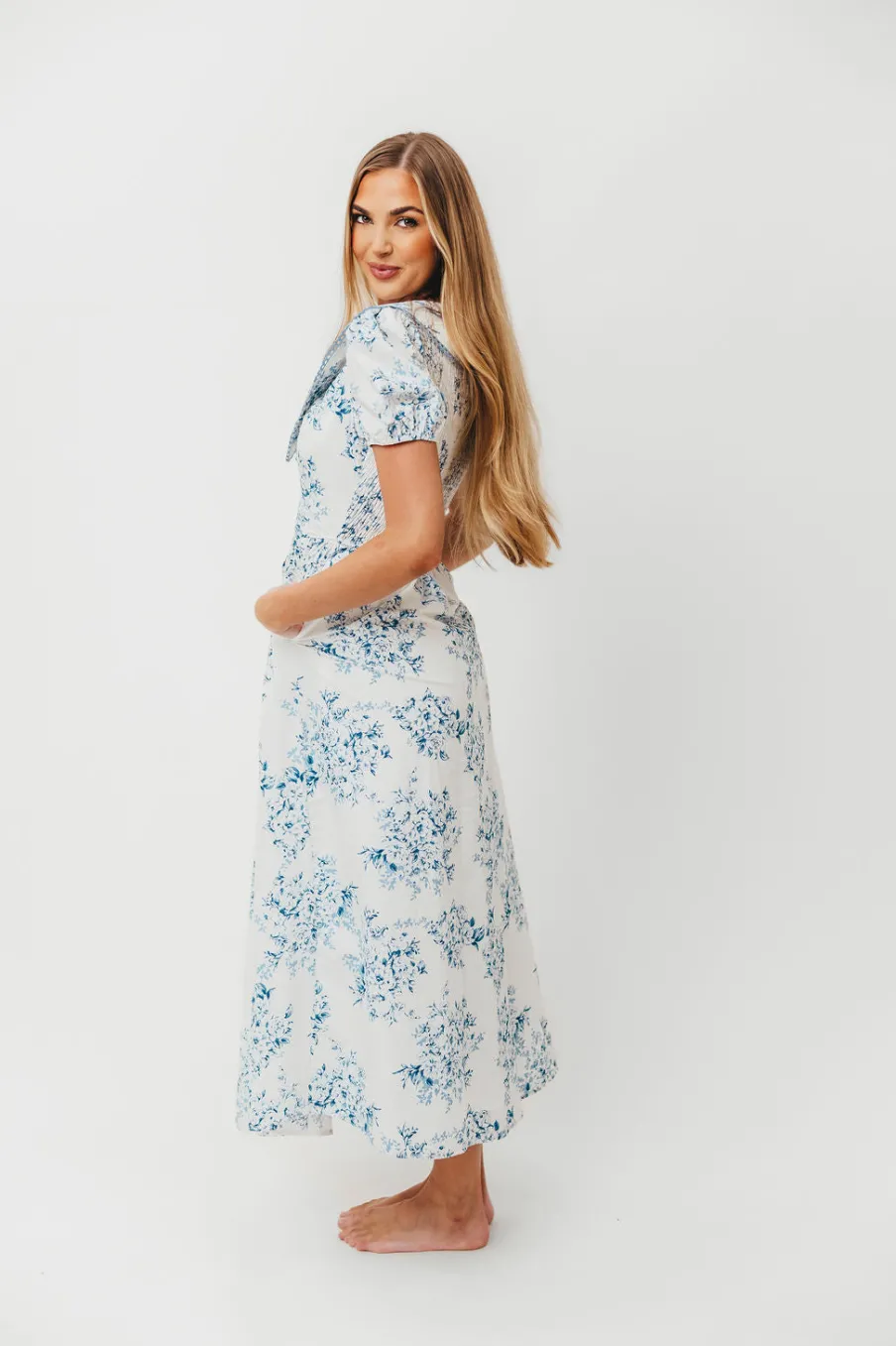 Sale Worth Collective Aisha Floral Sailor Collar Maxi Dress in Blue