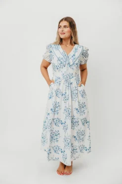 Sale Worth Collective Aisha Floral Sailor Collar Maxi Dress in Blue