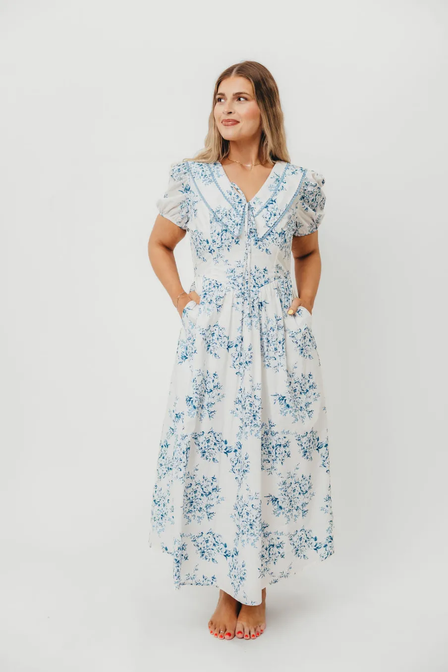 Sale Worth Collective Aisha Floral Sailor Collar Maxi Dress in Blue