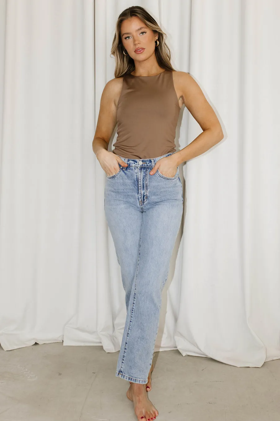 Discount Worth Collective Alaia Halter Neck Bodysuit in Mocha