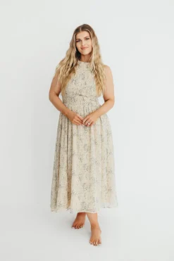 Best Worth Collective Alaina Floral Print Smocked Midi Dress in Blue Multi