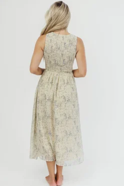 Best Worth Collective Alaina Floral Print Smocked Midi Dress in Blue Multi