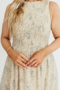 Best Worth Collective Alaina Floral Print Smocked Midi Dress in Blue Multi