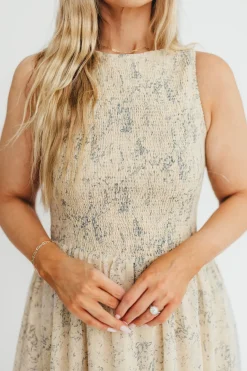 Best Worth Collective Alaina Floral Print Smocked Midi Dress in Blue Multi