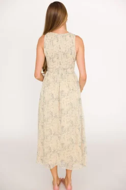 Best Worth Collective Alaina Floral Print Smocked Midi Dress in Blue Multi