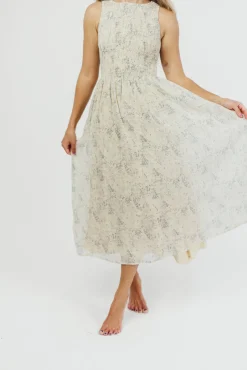 Best Worth Collective Alaina Floral Print Smocked Midi Dress in Blue Multi