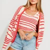 Outlet Worth Collective Alder Striped Cardigan and Stripe Tank Set in Natural/Red