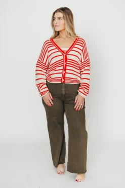Outlet Worth Collective Alder Striped Cardigan and Stripe Tank Set in Natural/Red