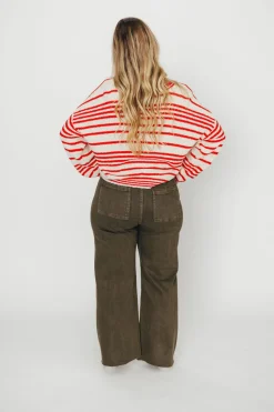 Outlet Worth Collective Alder Striped Cardigan and Stripe Tank Set in Natural/Red