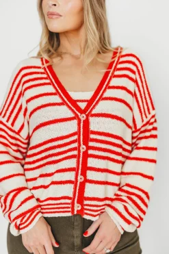 Outlet Worth Collective Alder Striped Cardigan and Stripe Tank Set in Natural/Red