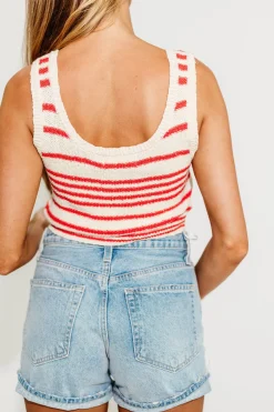 Outlet Worth Collective Alder Striped Cardigan and Stripe Tank Set in Natural/Red