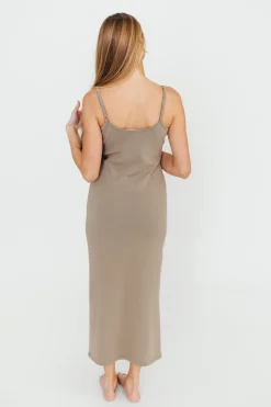 Discount Worth Collective Alexa Ribbed Maxi Dress in Burnt Taupe