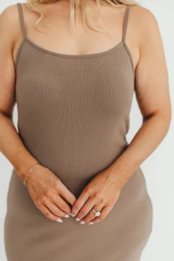 Discount Worth Collective Alexa Ribbed Maxi Dress in Burnt Taupe