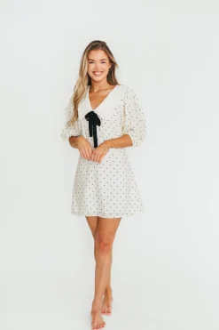 Sale Worth Collective Alice Polka Dot Mini Dress in Cream/Black