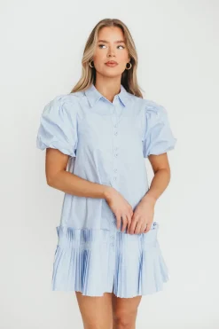 Discount Worth Collective Alicia Pleated Hem Mini Dress in Powder Blue