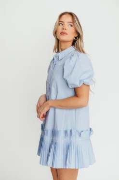 Discount Worth Collective Alicia Pleated Hem Mini Dress in Powder Blue