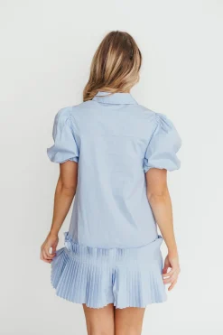 Discount Worth Collective Alicia Pleated Hem Mini Dress in Powder Blue