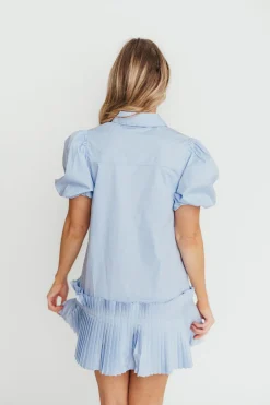 Discount Worth Collective Alicia Pleated Hem Mini Dress in Powder Blue