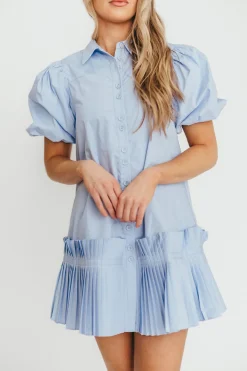 Discount Worth Collective Alicia Pleated Hem Mini Dress in Powder Blue