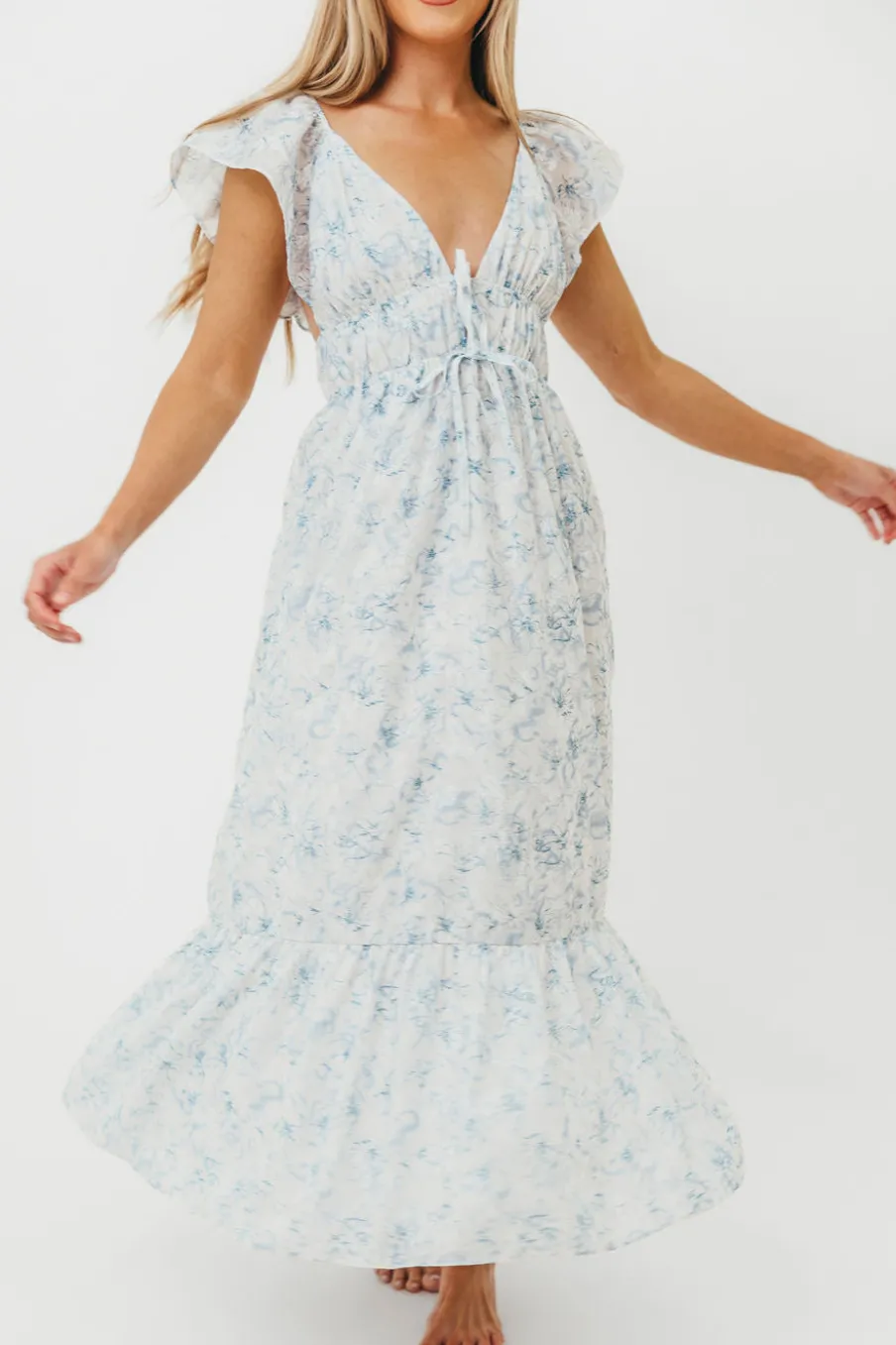 Hot Worth Collective Alix Maxi Dress in White Blue Floral