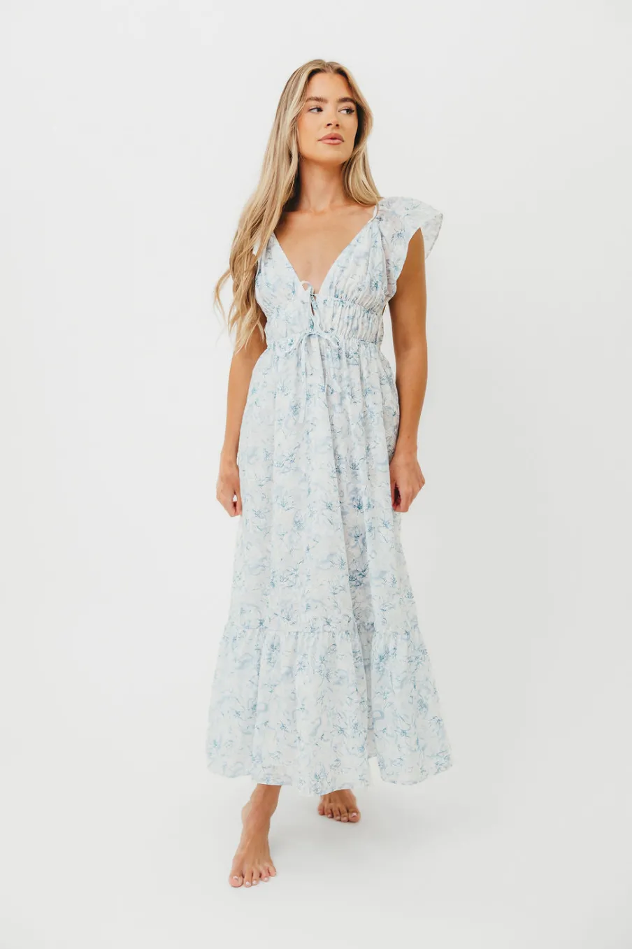 Hot Worth Collective Alix Maxi Dress in White Blue Floral