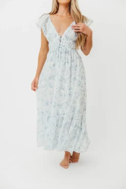 Hot Worth Collective Alix Maxi Dress in White Blue Floral