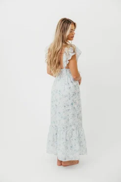Hot Worth Collective Alix Maxi Dress in White Blue Floral