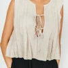Discount Worth Collective Allexia 100% Linen Bow Tie Tank Woven in Linen