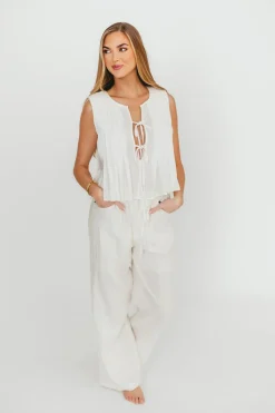Fashion Worth Collective Allexia Bow Tie Tank Woven in Off-White