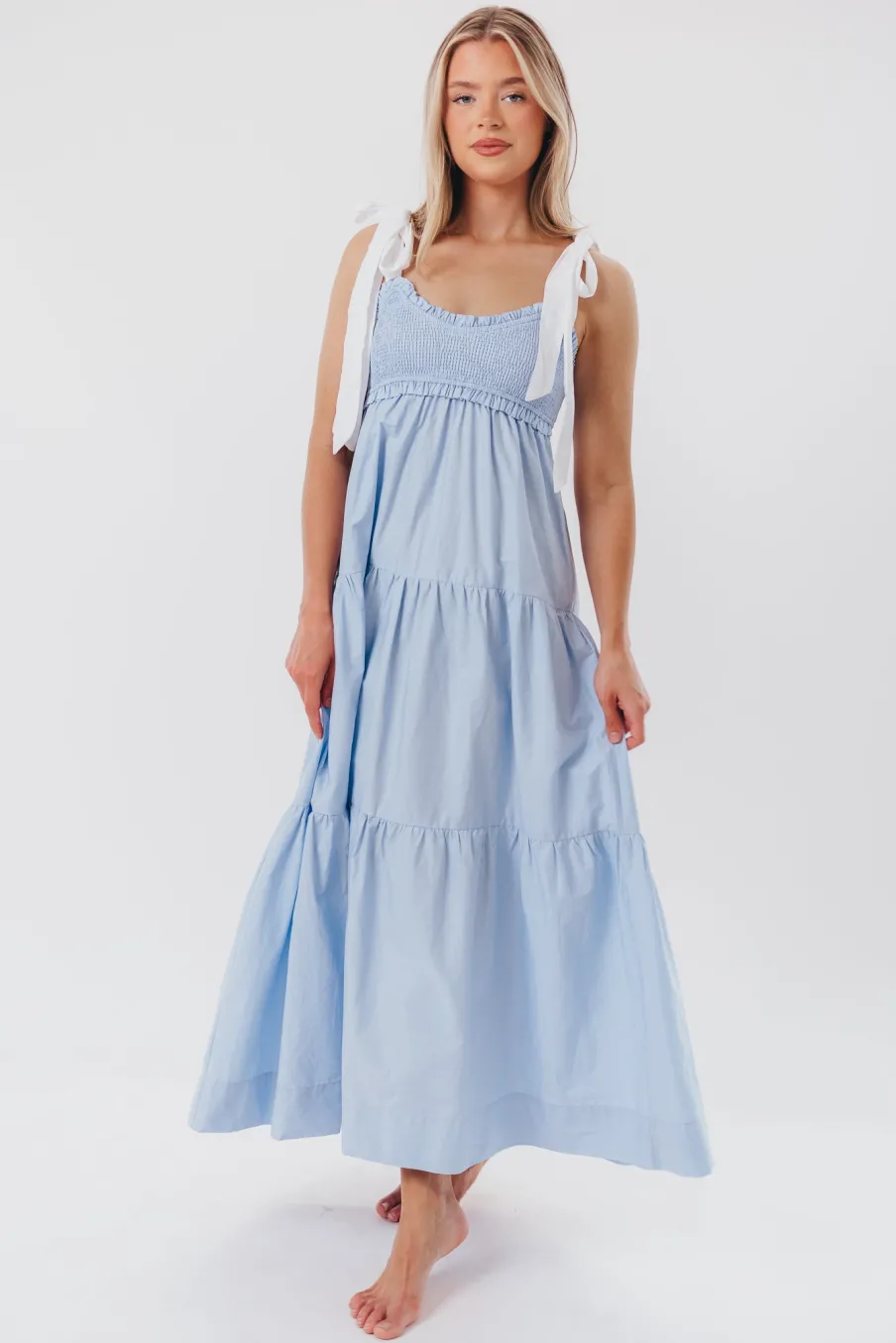 Hot Worth Collective Amber Maxi Dress in Chambray/Ivory