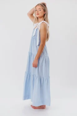 Hot Worth Collective Amber Maxi Dress in Chambray/Ivory