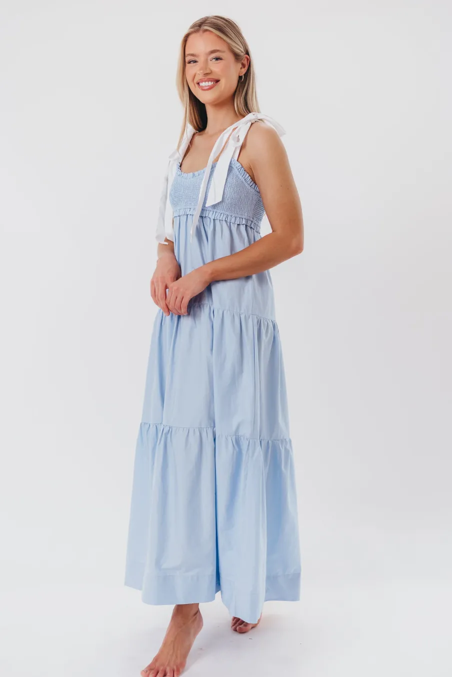 Hot Worth Collective Amber Maxi Dress in Chambray/Ivory