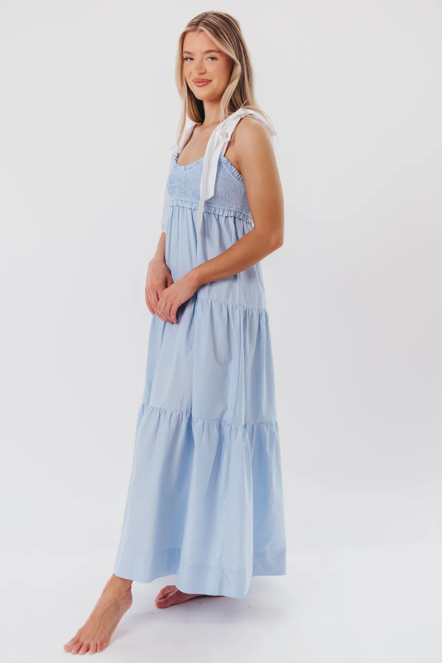 Hot Worth Collective Amber Maxi Dress in Chambray/Ivory