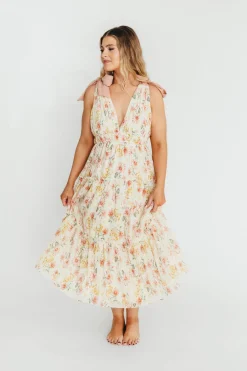 Online Worth Collective Ambrose Maxi Dress in Cream/Coral Floral
