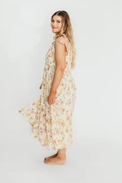 Online Worth Collective Ambrose Maxi Dress in Cream/Coral Floral