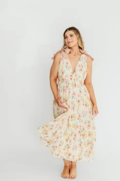 Online Worth Collective Ambrose Maxi Dress in Cream/Coral Floral