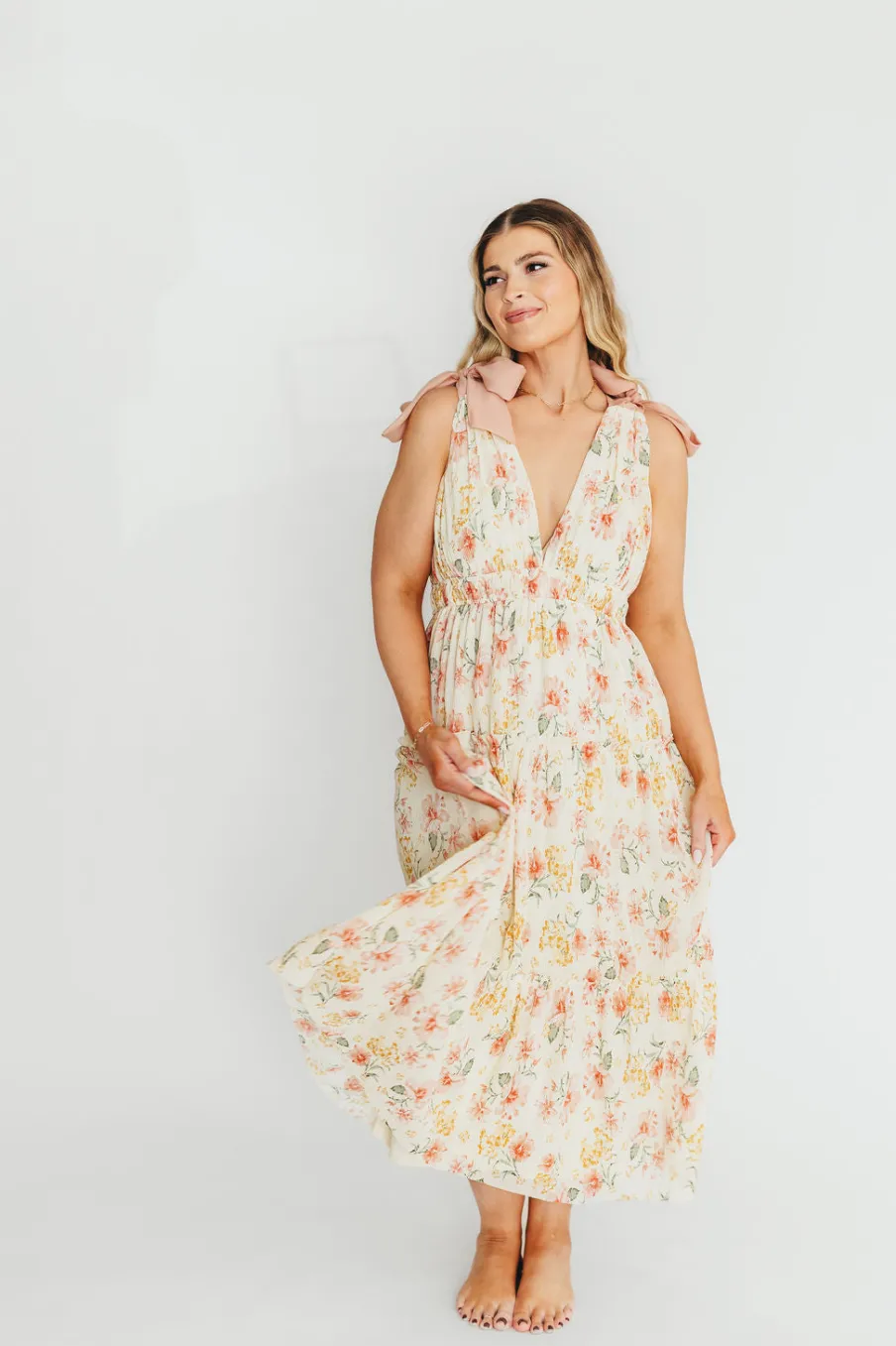 Online Worth Collective Ambrose Maxi Dress in Cream/Coral Floral