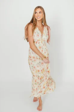 Online Worth Collective Ambrose Maxi Dress in Cream/Coral Floral