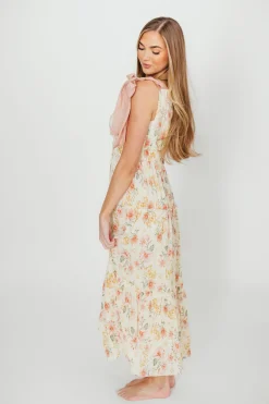 Online Worth Collective Ambrose Maxi Dress in Cream/Coral Floral