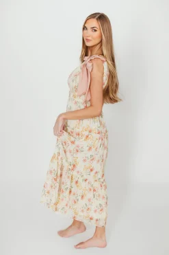 Online Worth Collective Ambrose Maxi Dress in Cream/Coral Floral
