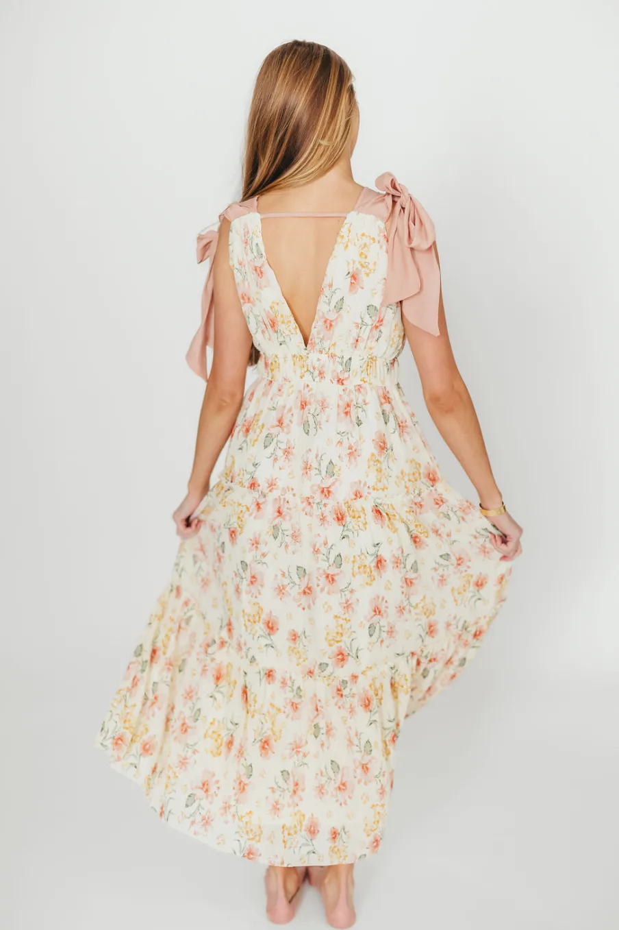 Online Worth Collective Ambrose Maxi Dress in Cream/Coral Floral