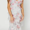 Outlet Worth Collective Amelia Ruffle Maxi Dress in White/Multi Floral